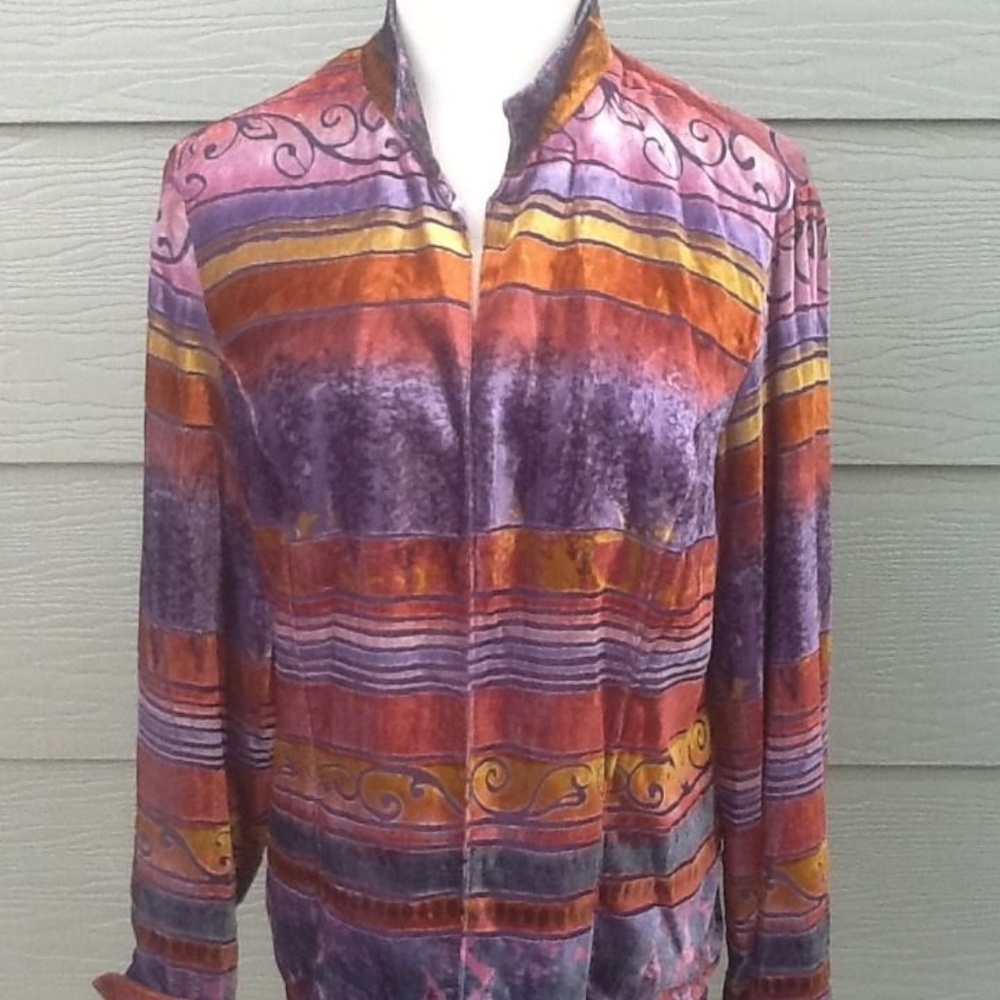 Coldwater Creek Sz S Open Jacket Velour Colorful